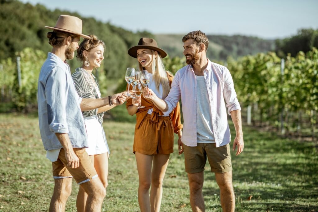 friends tasting wine on the vineyard 2 jpg